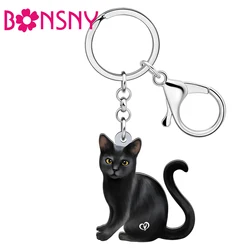 Bonsny Acrylic Cute Black Cat Key Rings Pet Animals Key Chains Keychains Car Charms Fashion Jewelry For Women Kids Friends Gifts
