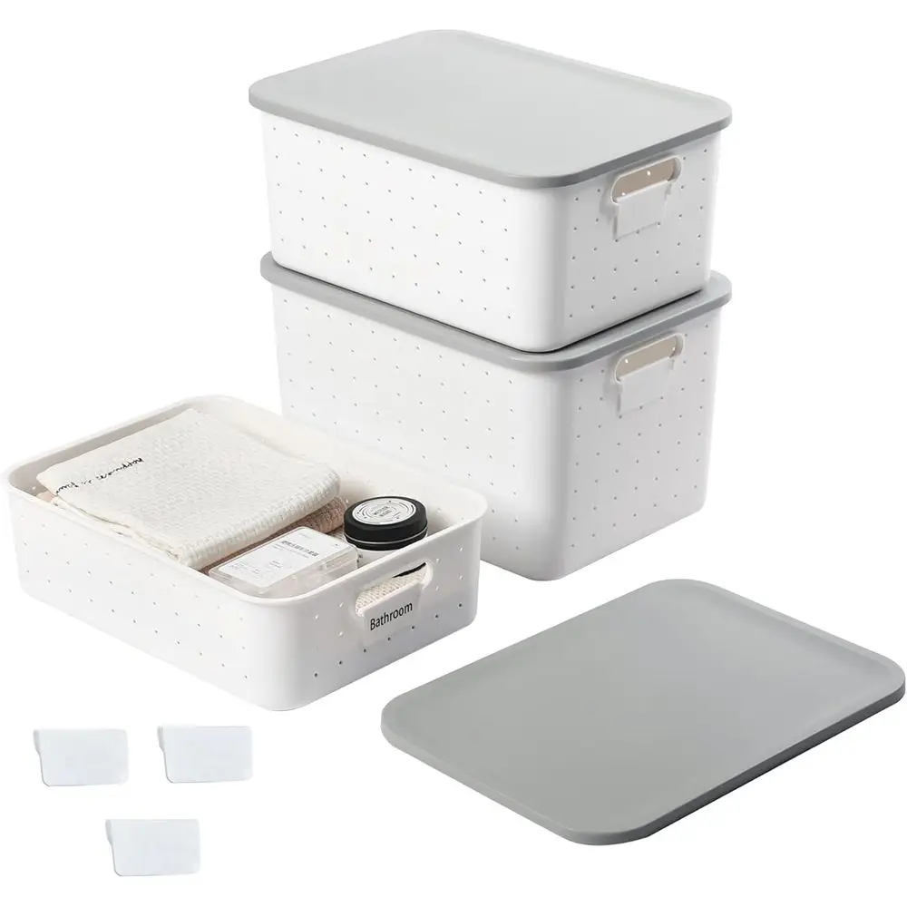 

Штабелируемые белые пластиковые контейнеры для хранения с крышками и ручками для организации шкафов, классов и офисов