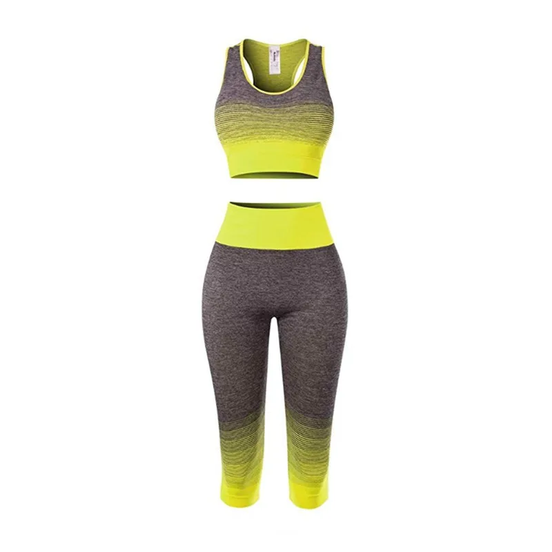 Conjuntos de yoga feminino sutiã + 3/4 calças terno do esporte para o sexo feminino roupas de treino de fitness ginásio correndo menina magro capri legging + colete superior 23