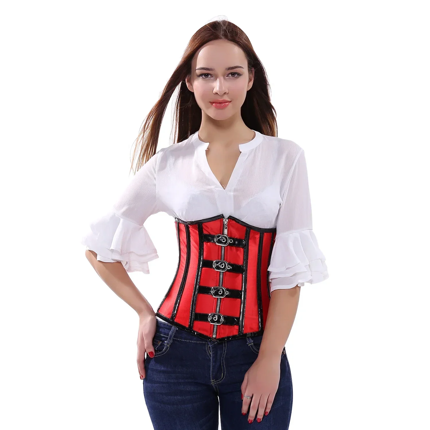 Gothic Pirate Steampunk Corset Sexy Leather Underbust Steel Boned Corsage Carnival Party Costume Waist Trainer Basque for Women