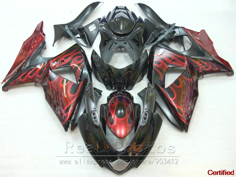 

Новый 100% комплект обтекателей для Suzuki GSXR1000 09 10 11 12, комплект обтекателей красного пламени, черного цвета 2009-2015 GSXR 1000, восстановление NB17