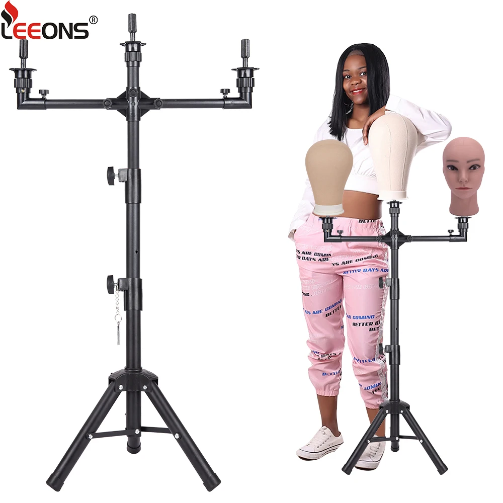 

Black 50 Inch Adjustable Wig Tripod Stand For Mannequin Head Canvas Block Head Multifunction 3-Head Wig Display Styling Tools