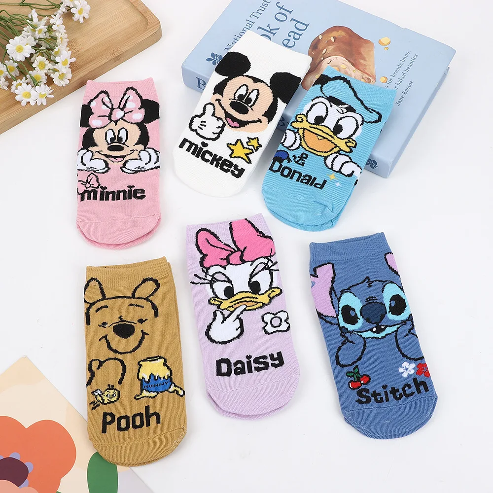 

6 Pairs Disney Stitch Mickey Mouse Boys Gilrs Socks Cotton Comfortable Anime Cartoon Four Seasons Socks Cute Short Socks Gift