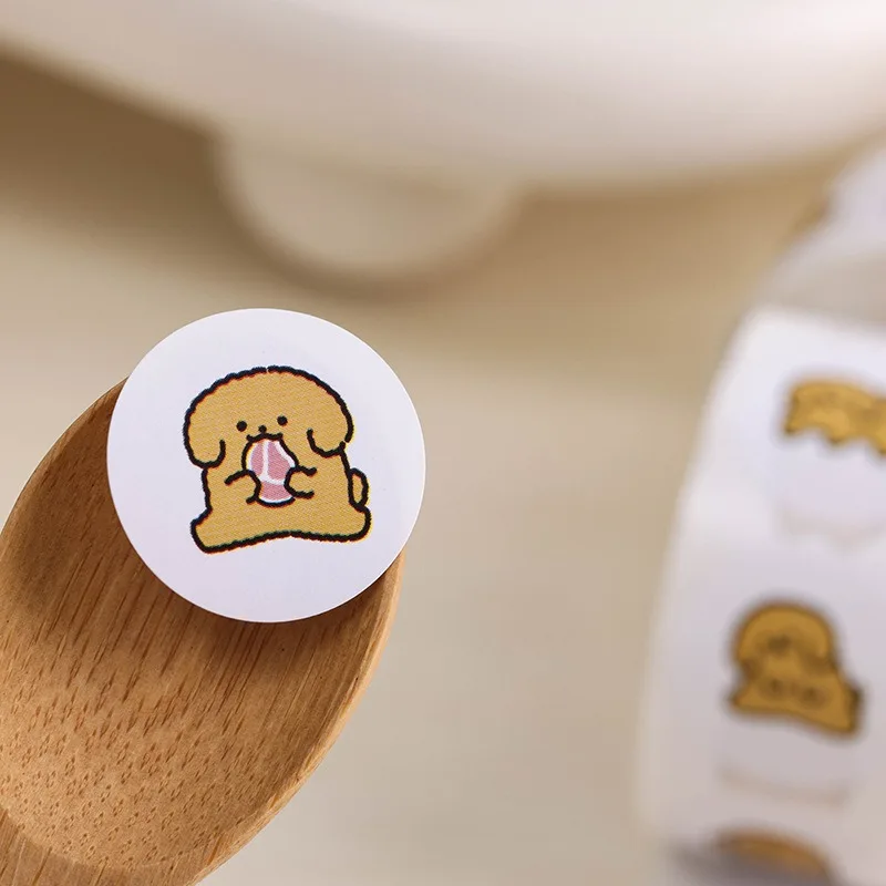 

Teddy Line Dog Stickers round Sealing Sticker Self-Adhesive Label Cute Cartoon Cute Pet Roll Stickers Wholesale