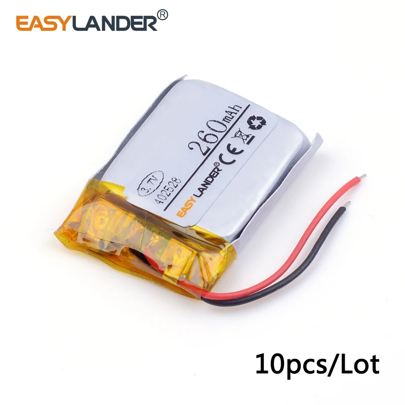 10pcs/Lot 3.7V 402528 260mAh Rechargeable Lithium Li-ion Li Polymer Battery For Bluetooth headset speakers steelmate small toys