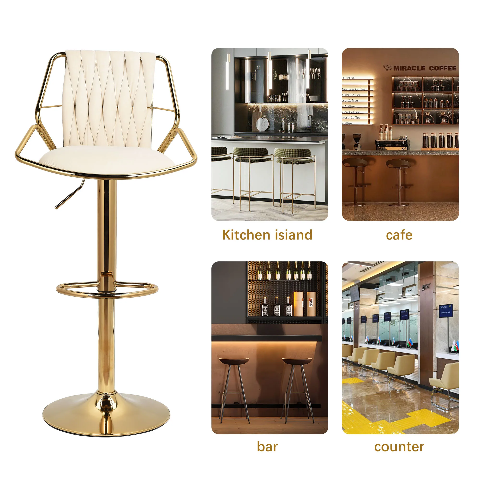 Sgabello da Bar moderno da 2 pezzi con schienale e gamba in metallo, sgabelli da Bar piccoli regolabili in altezza, sgabello da banco con motivo a