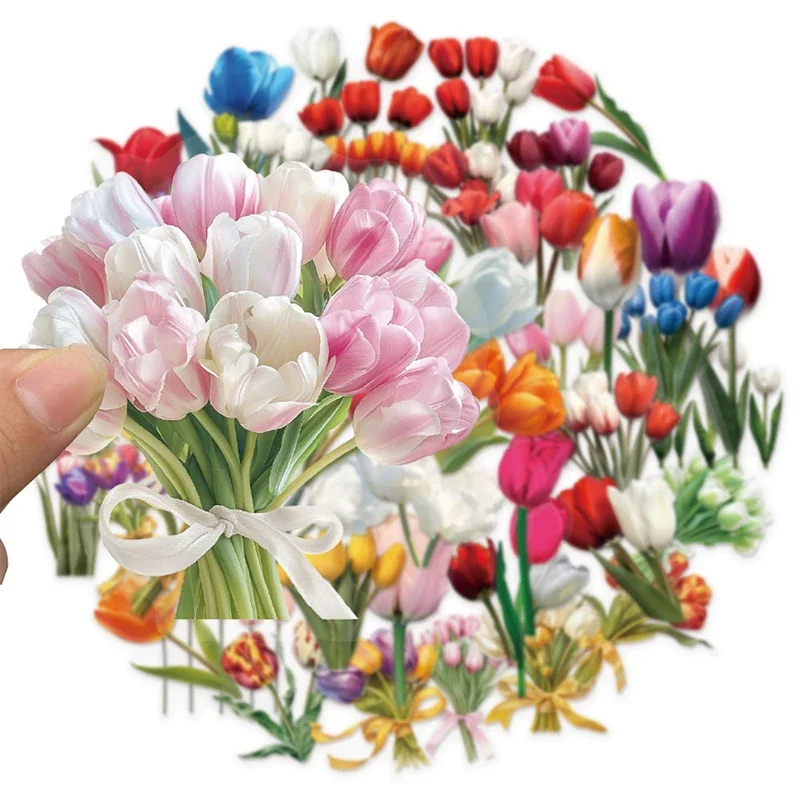 50PCS Natural Flower & Leaf Stickers Transparent PET for Scrapbooking DIY Craft Aesthetic Journaling Decor
