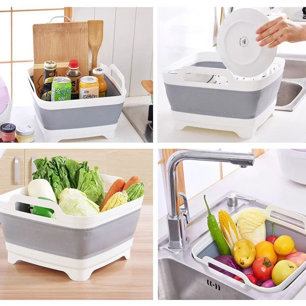 

Foldable Fruit and Vegetable Washing Basin, With drainage channel, Outdoor Portable Basins Dish Tub, Storage Basket, 2in 1