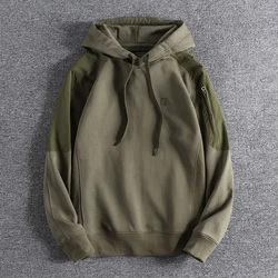 Spring Autumn New American Retro Thick Velvet Hooded Hoodies Men's Fashion Pure Cotton Washed Old Loose Sport Casual Sweatshirt