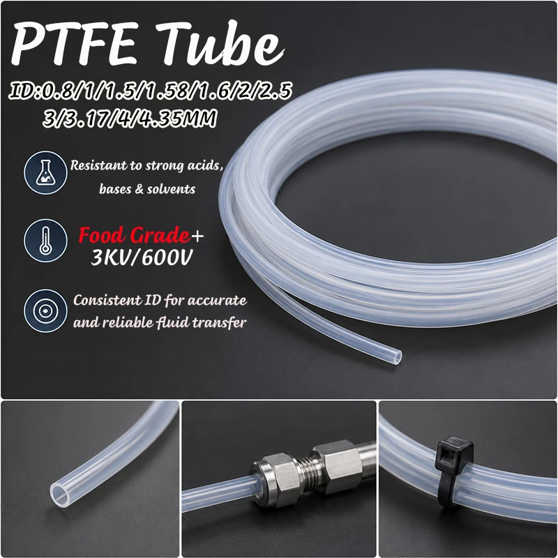 

5/10M food grade transparent PTFE capillary tube, inner diameter 0.8-4.35mm, insulated and wear-resistant