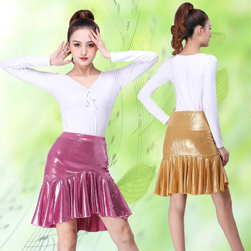 Bright White Latin Dance Skirts Ladies Adult Dance Performance Dress Package Hip Sexy Large Swing Latin Dress Practice Skirt