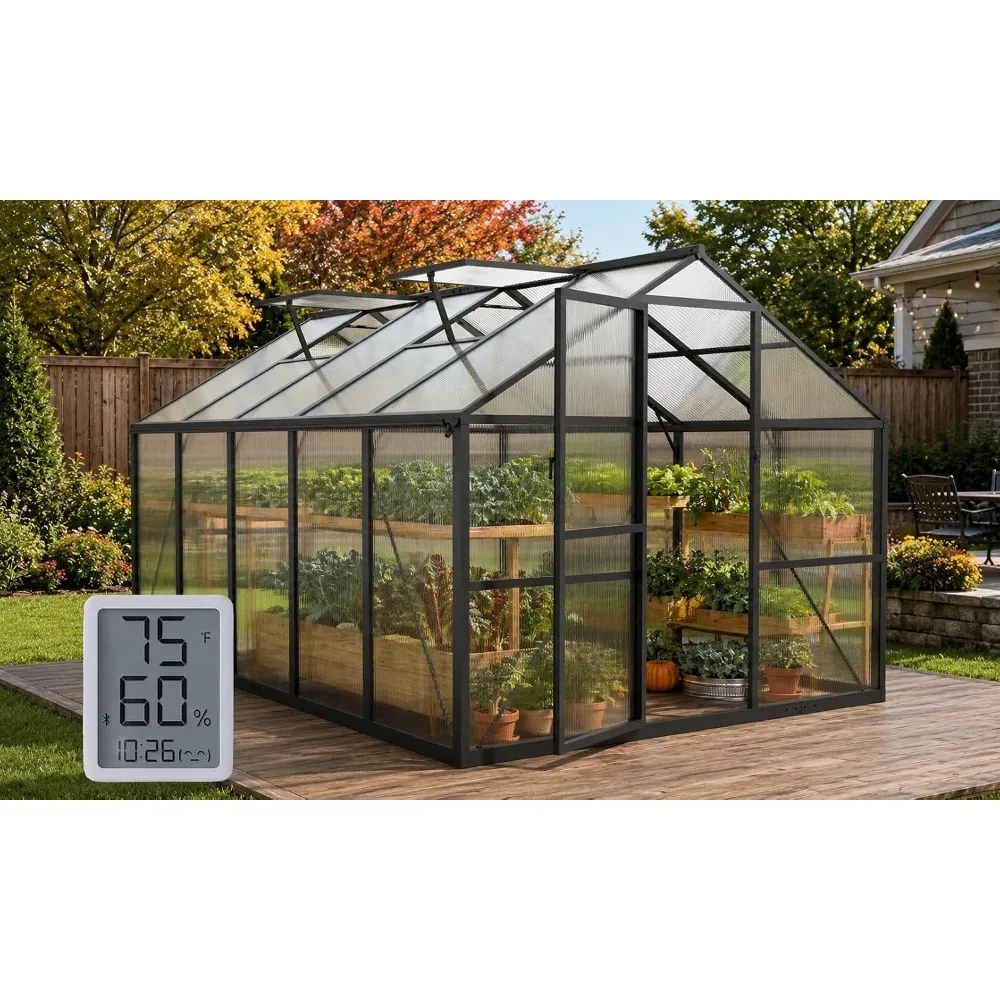 8X10FT Large Aluminum Greenhouse & Thermometers, for Outdoors, Custom