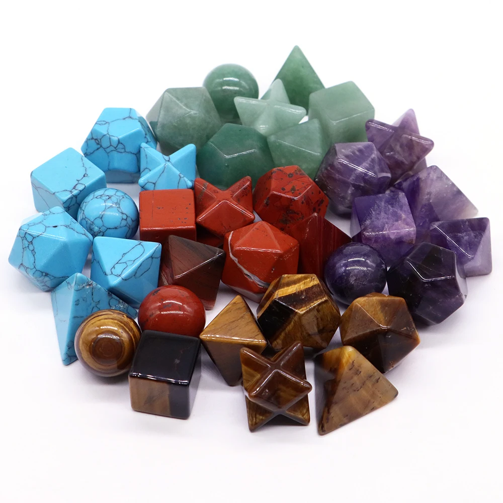 7Pcs Amethyst Platonic Solid Sacred Stones Geometry Set Natural Crystals Reiki Healing Gems for Meditation Chakra Balancing Gift