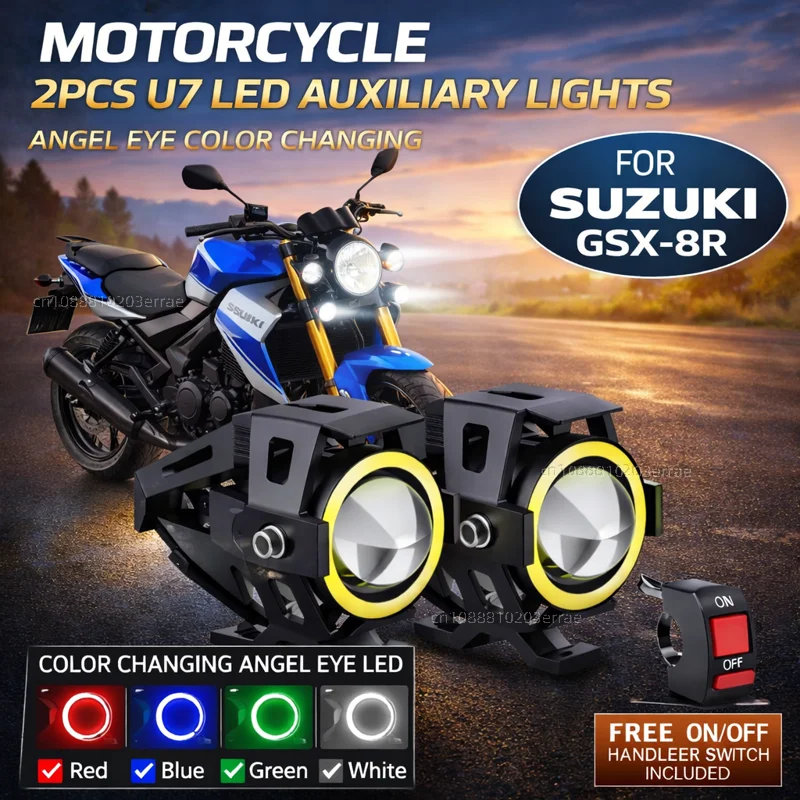 Waterproof Motorcycle LED Headlight 3000LMW U7 Motorbike LED Driving Fog Spot Light with Switch For SUZUKI GSX-8R GSX8R GSX 8 R