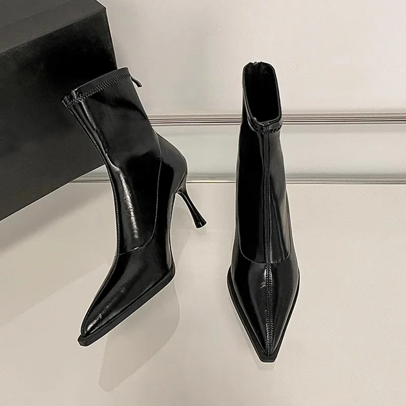

Women's High Heel Short Boots 2025 New Pointed Toe Ladies Fashion Thin Boots Sexy Solid Color Stiletto Woman Causal Ankle Boots