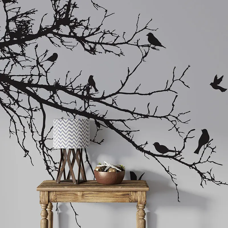 Birds on Tree Branch Vinyl Wall Decal Home Decoration for Living Room, Bedroom. Tree, Birds, Decor Sticker Wallpaper Murals G205