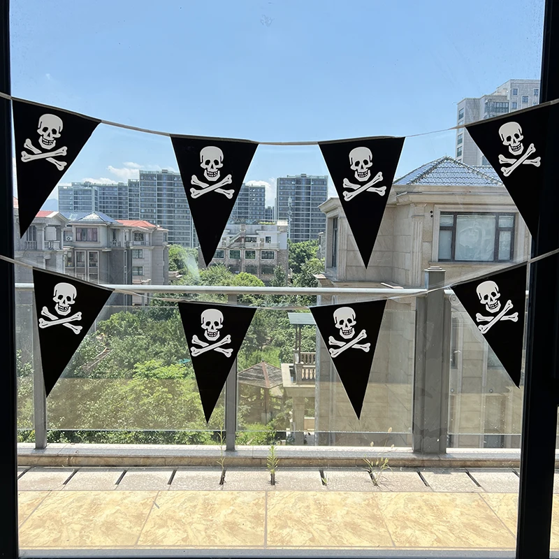 ​​5m Halloween Pirate Skull String Flags Hanging Triangle Banner Pirate Theme Kids Birthday Party Decoration Halloween Supplies