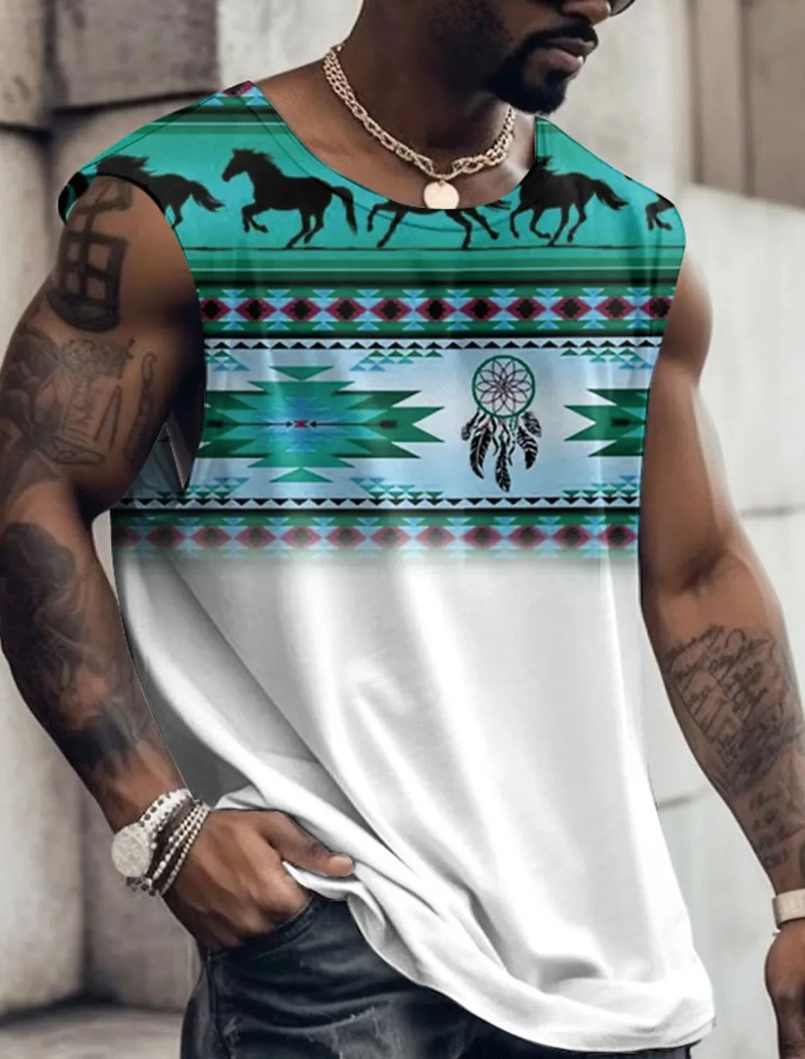 Summer New Men's Vest T Shirt Patterned Tribal Round Neck Clothing Daily Fitness Sports Vintage Sleeveless Printed Ethnic Tops