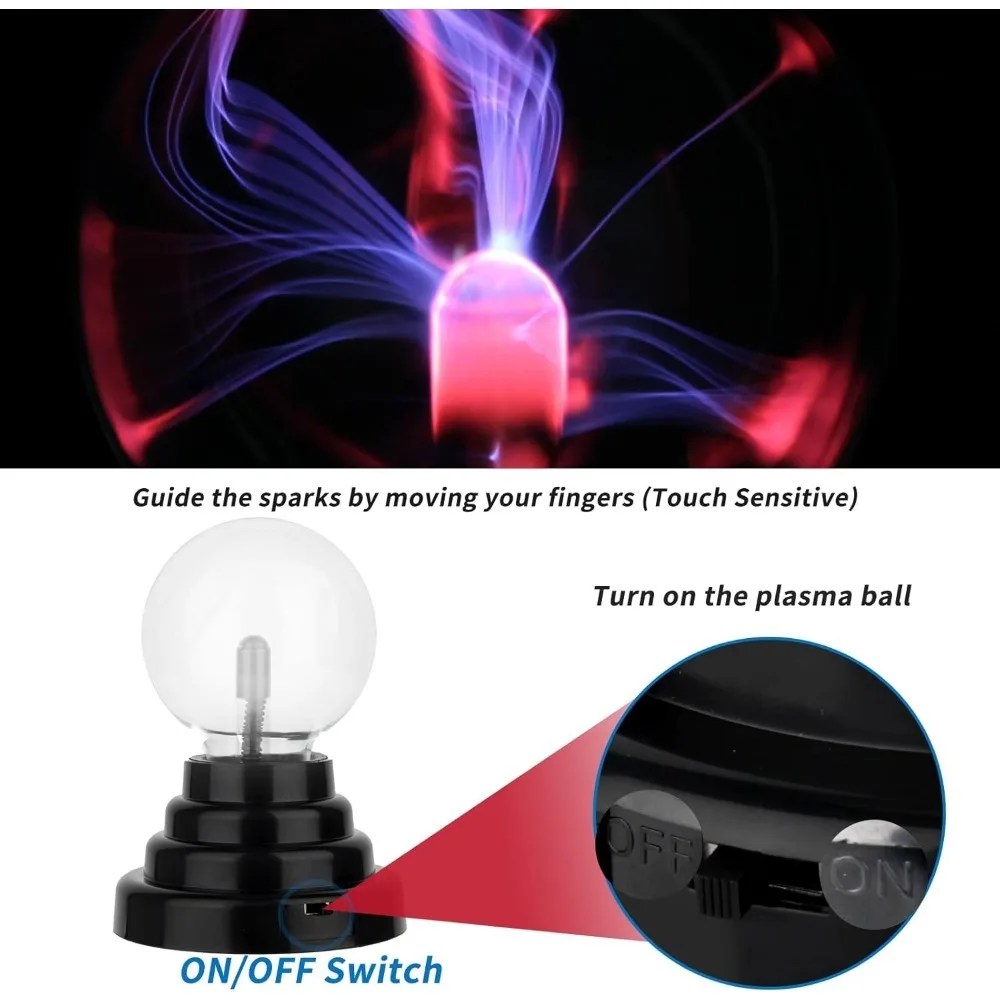 Lampe boule de Plasma magique de 3 pouces, veilleuse d'ambiance LED uniquement en verre sensible au toucher, lumière Plasma, décoration de chambre à coucher, cadeaux pour enfants
