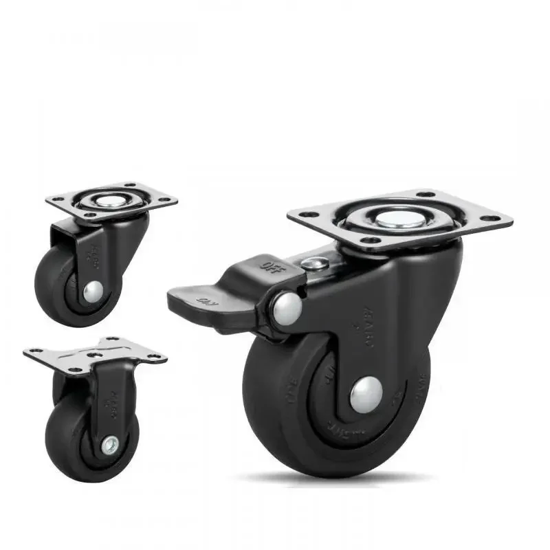 4 Pcs 1/1.25/1.5/2 Inch Black Furniture Casters, Universal Silent Rubber Wheels For Smooth Rolling
