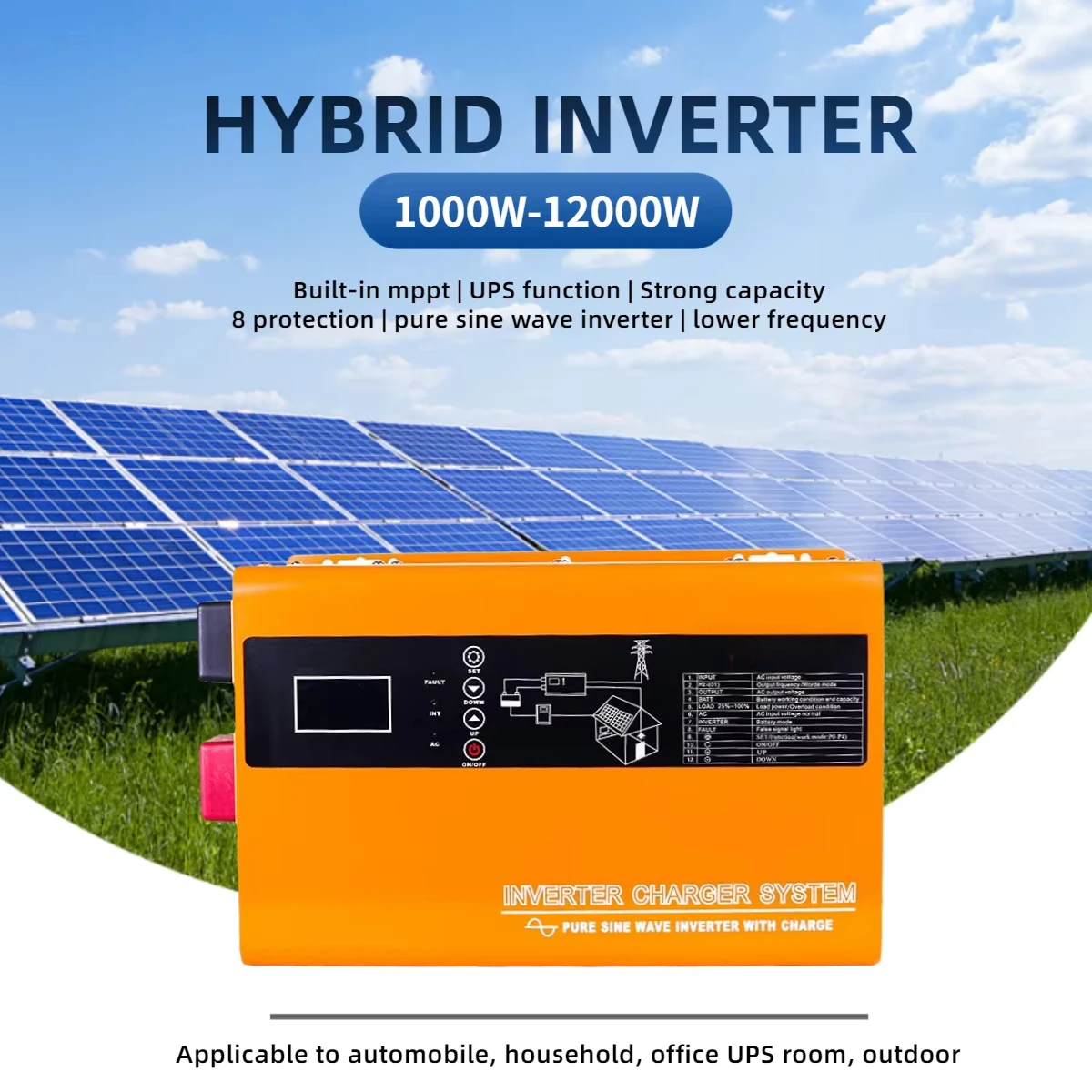 10000W 48V Hybrid Solar Inverter 10Kw With 120A Built in  Charger Controller for Home Solar Power System and Government