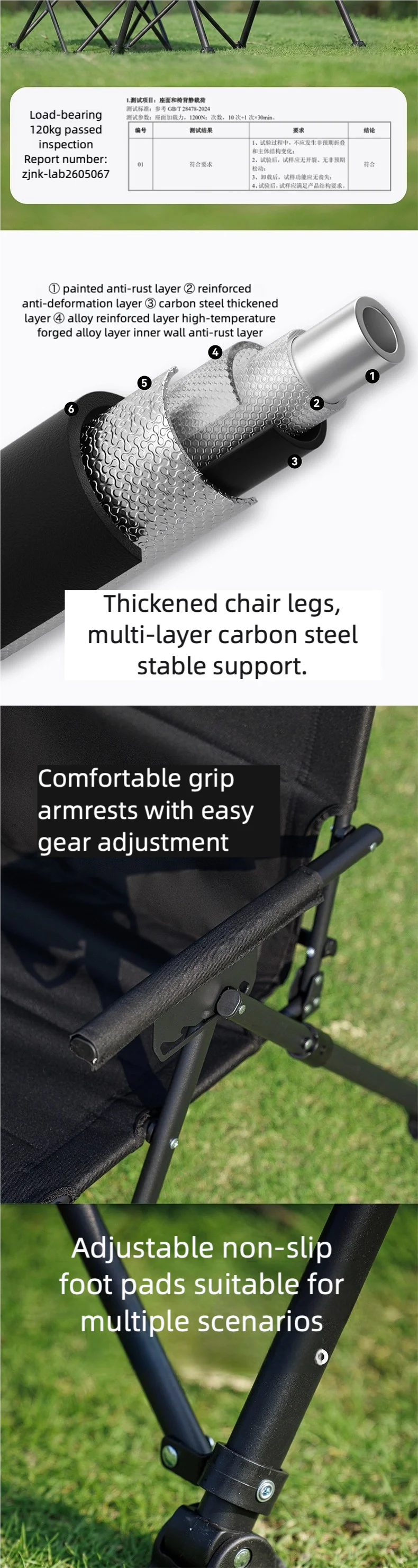 BLACKDOG Modularer Camping-Liegestuhl 5-fach Verstellbarer Klappbarer Relaxsessel Abnehmbarer Fußstütze Outdoor Strand Büro Nickerchen-Stuhl – Detail 6