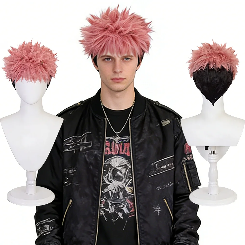 

Itadori Yuji Cosplay Wig Jujutsu Kaisen Anime Same Style Pink Black Fluffy Short Hair For Halloween Costume Party Universal Cos