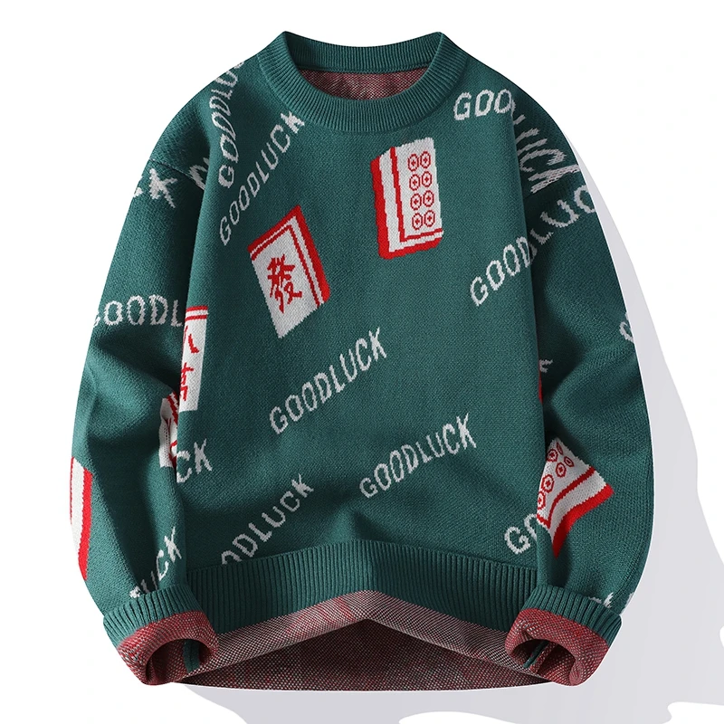 New Year Knitwear Men Sweater Pullovers Loose Fit Casual Trendy Winter Quality Acrylic Blends Print Pull Homme Sueters De Hombre