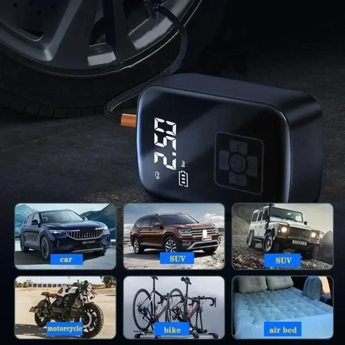 Car Air Compressor Portable Car Air Pump Wireless Intelligent Digital Display Tire Gases Machines Electric Tire Gases Machines