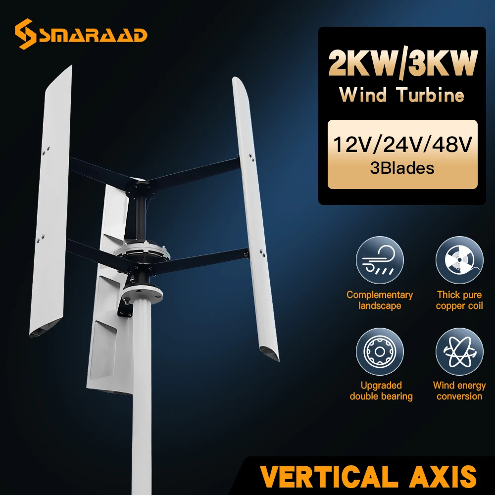 

SMARAAD Q-Type 3000W Vertical Windmill Maglev Generator 48V Low Wind Start Noiseless Street Lamp Garden Farm Household 220V