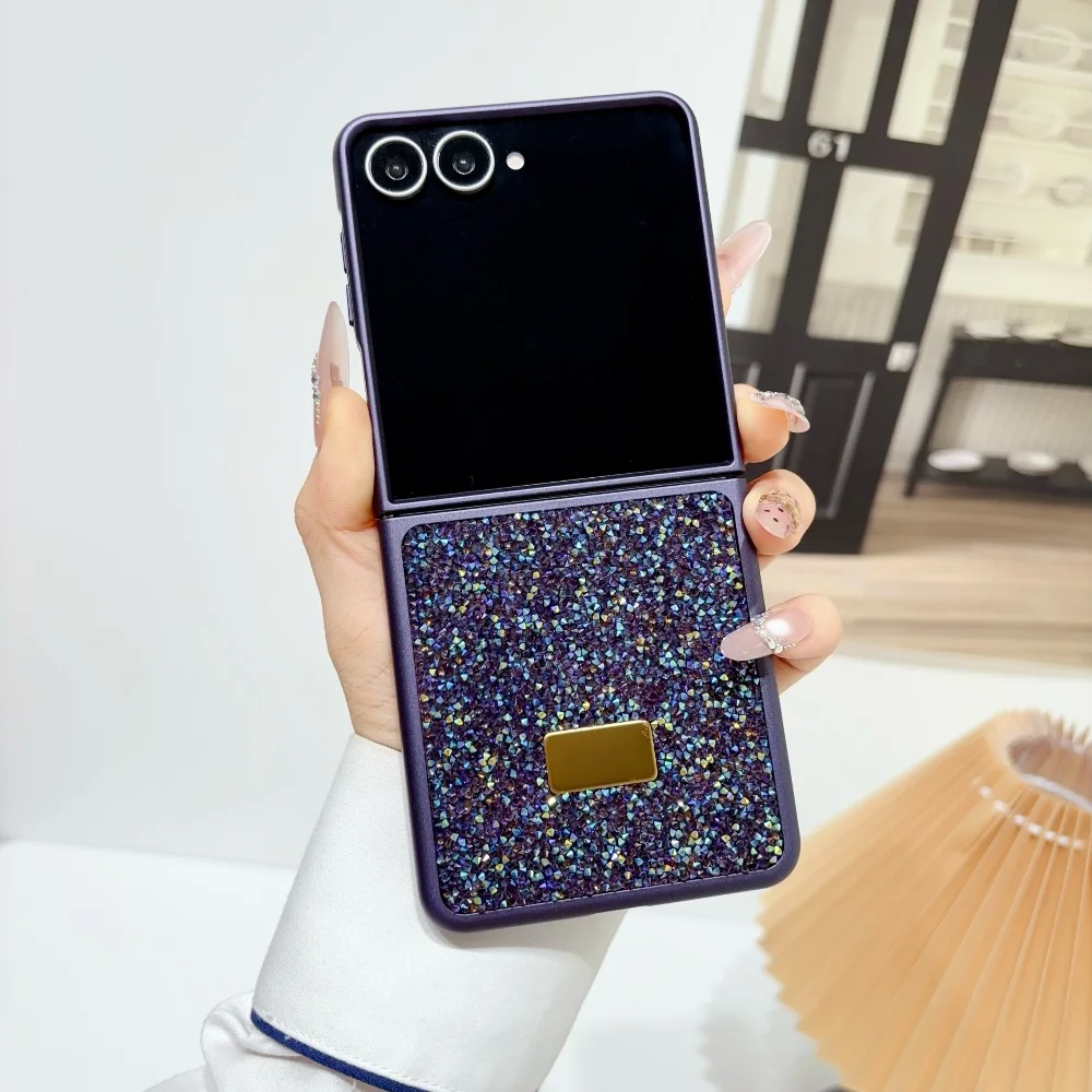 Fashion Shiny Glitter Bling Diamond Glossy Phone Case for Samsung Z Flip 8 7 6 5 Ultra Slim Colorful Shockproof Protective Cover