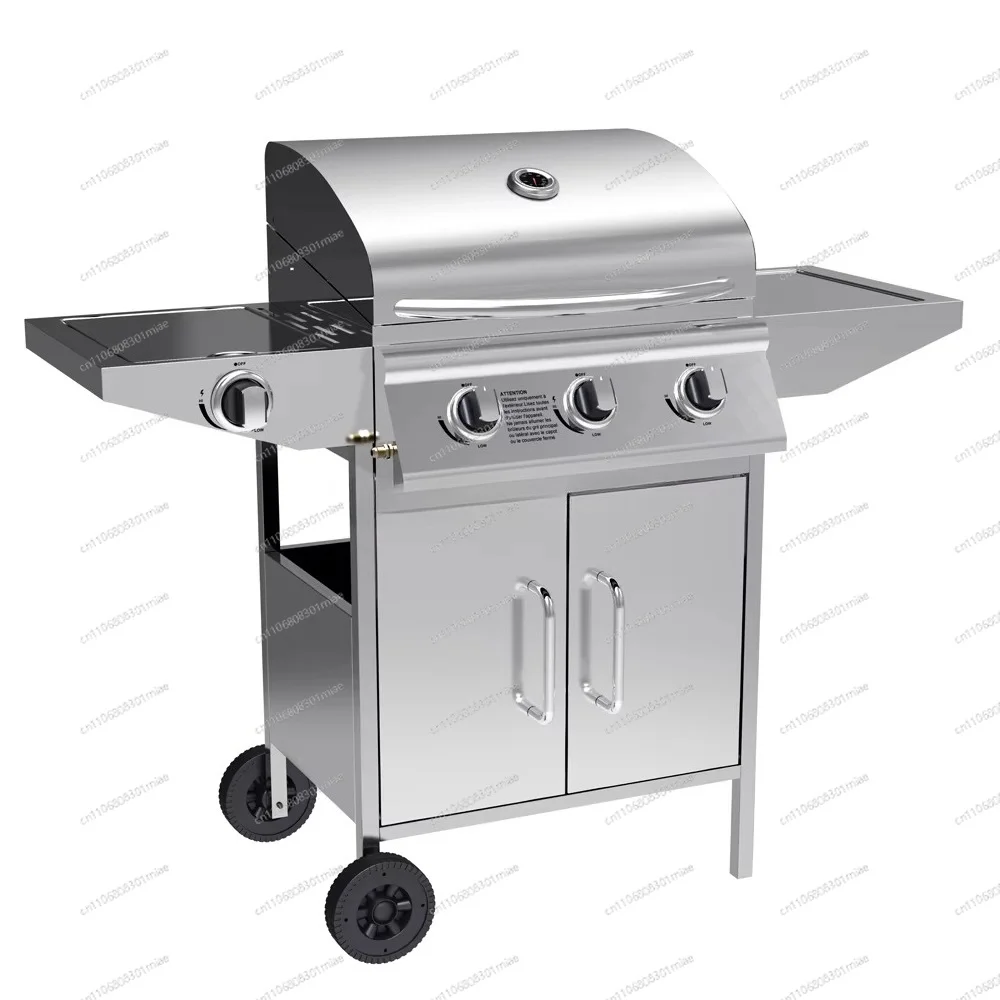 Camping Stainless Steel Outdoor Grill Gas Grill 3 + 1 Burner Grill Metal Side Table