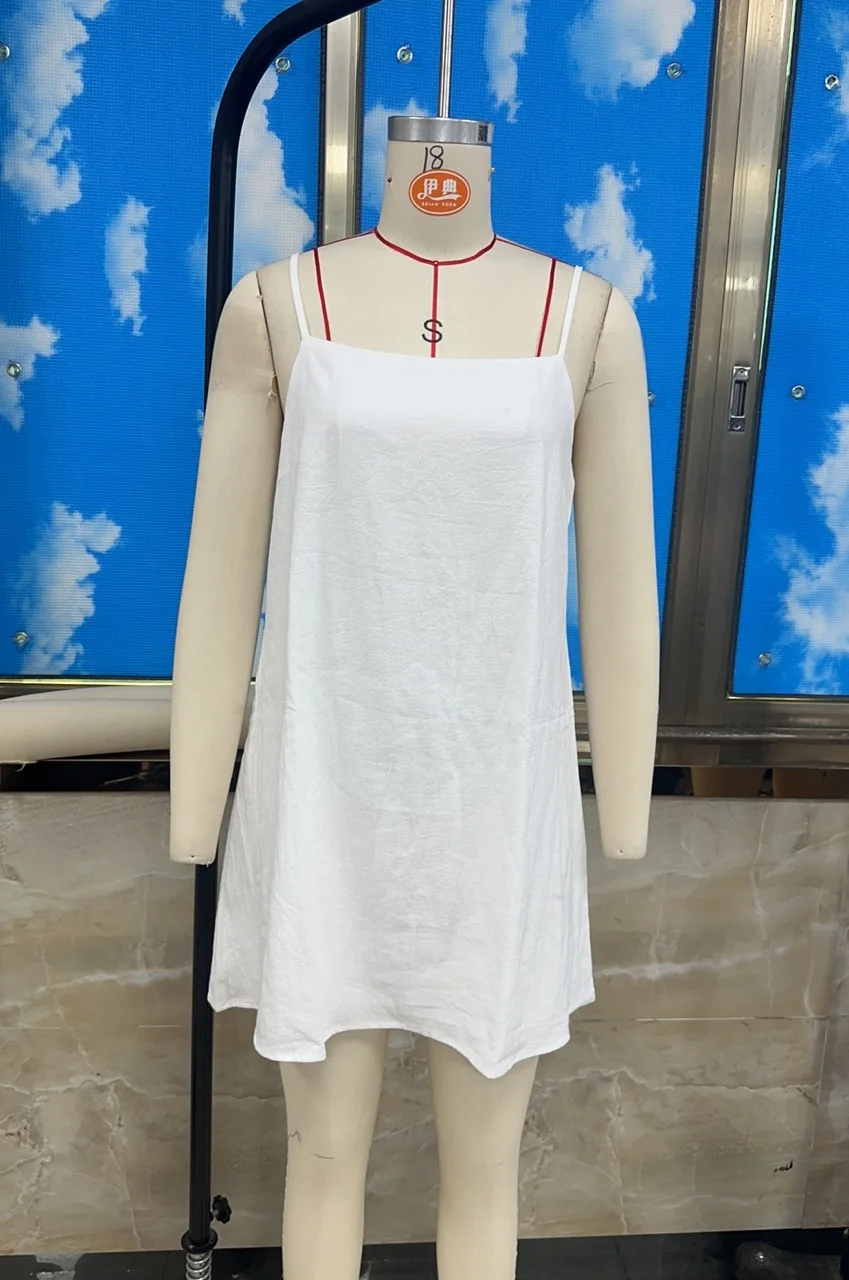 Women's Summer Mini Dress Adjustable Spaghetti Strap Sleeveless Solid Color Loose Fit Cami Dress