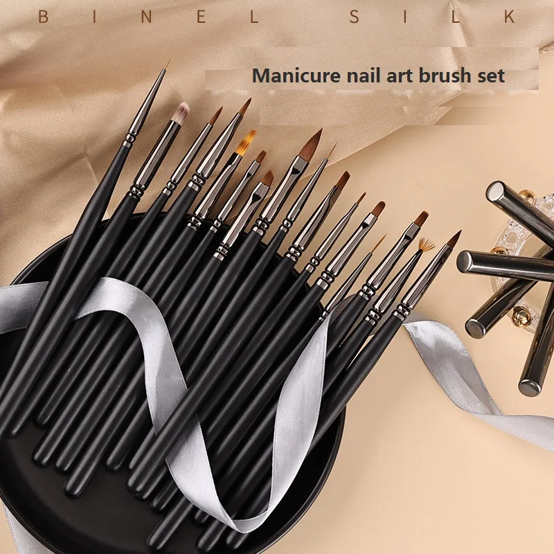 

16Pcs Black Handle Manicure Pen Nail Brushes Set Japenese Nail Art Liner Pen For Drawing Carving Acrylic Gel Nail Brush Set