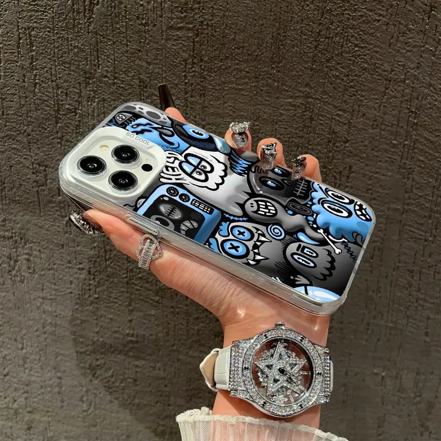 حافظة هاتف لهاتف آيفون 15 16 برو ماكس 11 13 برو 14 بلس 12 11 برو 15 برو ماكس 16e غطاء شل Fundas سوبر كول أسود جرافيتي #5