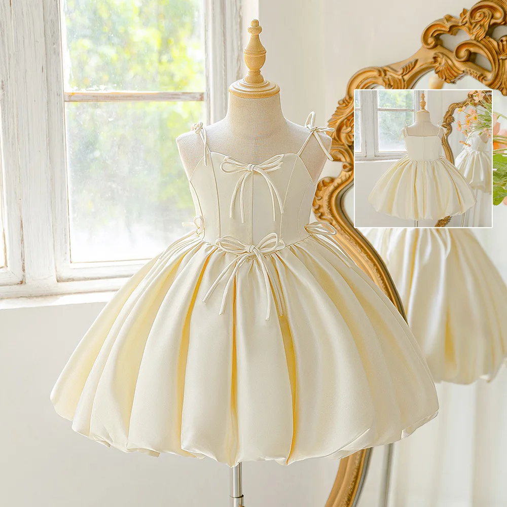 Girls Satin Dress Sleeveless Spaghetti Strap Princess Party Dress Elegant Flower Girl Wedding Birthday Pageant kids clothes