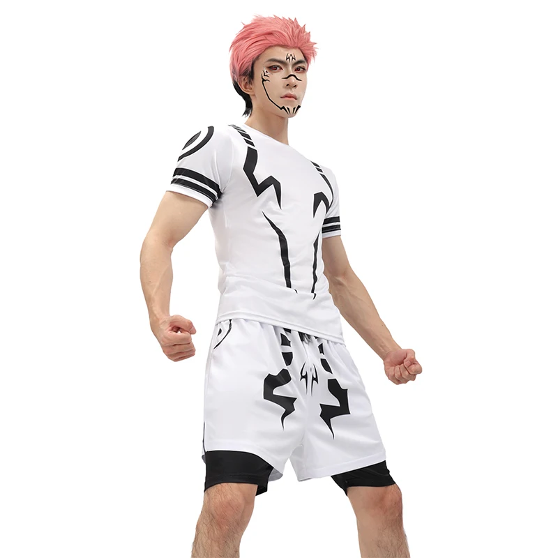 DAZCOS Men Ryomen Sukuna Men Cosplay Costume Gym Wear Trainer Outfit Workout Cool Set for Daily Wear Halloween Party