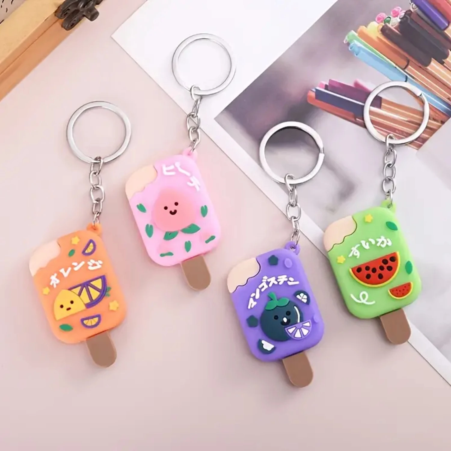 3D Cute Avocado Pineapple Keychain Men's Trend DIY, Multi-color Fruit Series PVC Soft Rubber Backpack Charm Pendant Keychain Acc