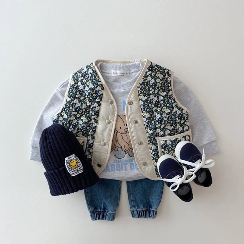 2025 شتاء جديد طفل بلا أكمام سترة صوف الرضع الفتيات الأزهار سترة سترة زائد المخملية سميكة طفل معطف دافئ ملابس الطفل #3