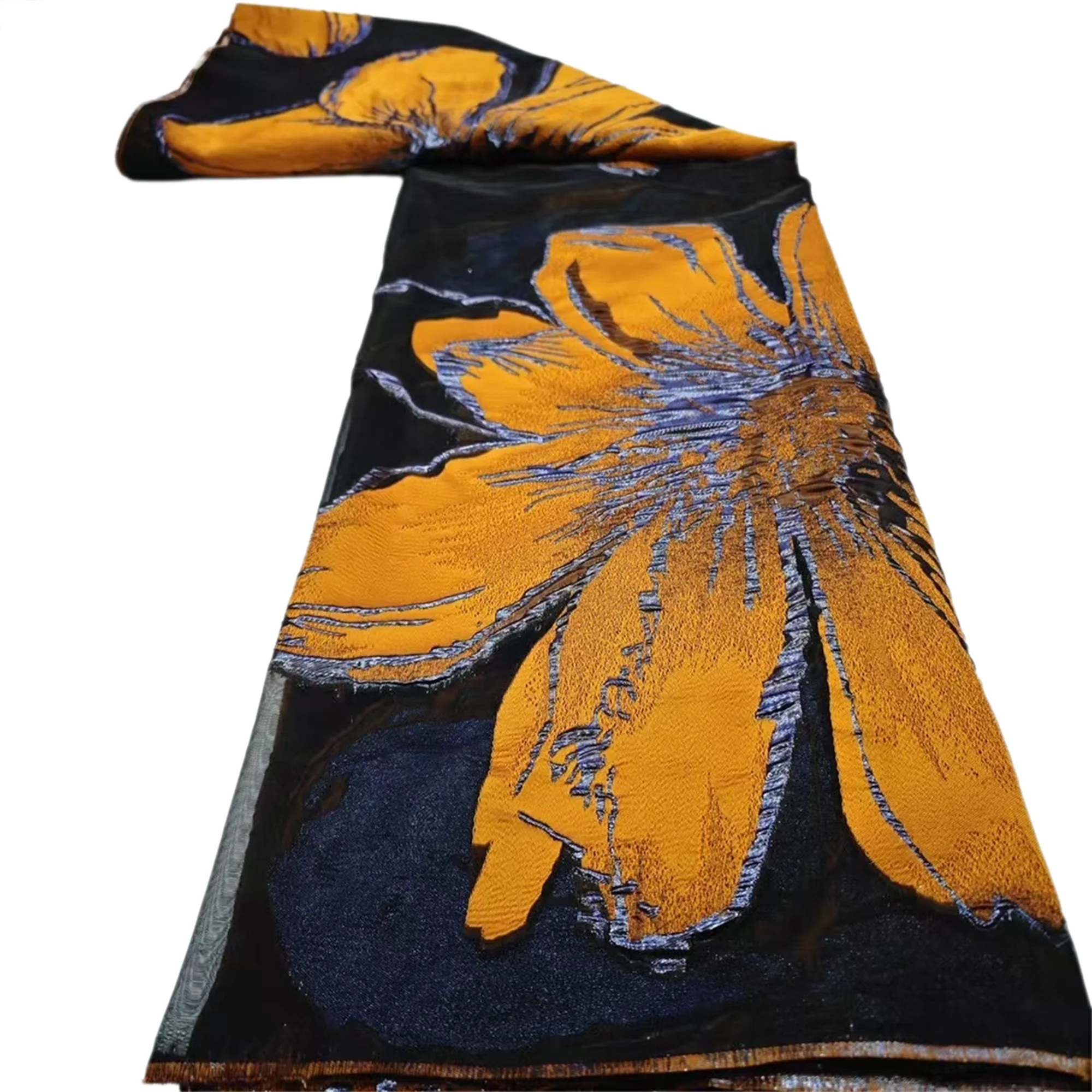 Multicolor African Brocade Jacquard Luxury Fabric Nigerian Women Floral Damask Gilding Lace Dress Material Brocard Tissu 5 Yards