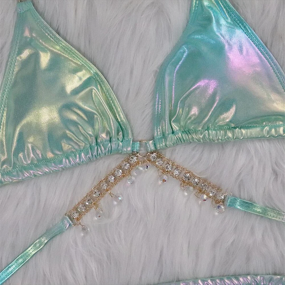 Diamant-Strass-PU-Kunstleder-Bikini, Damen-Badeanzug, zweiteiliges Bikini-Set, Badebekleidung, Badeanzug, Modell V5131 – Detail 28