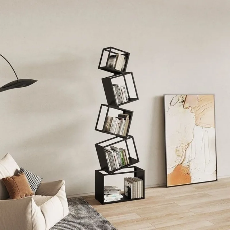 Creative corner bookshelf, floor-standing storage rack, iron art influencer special-shaped display rack, living room bookcase