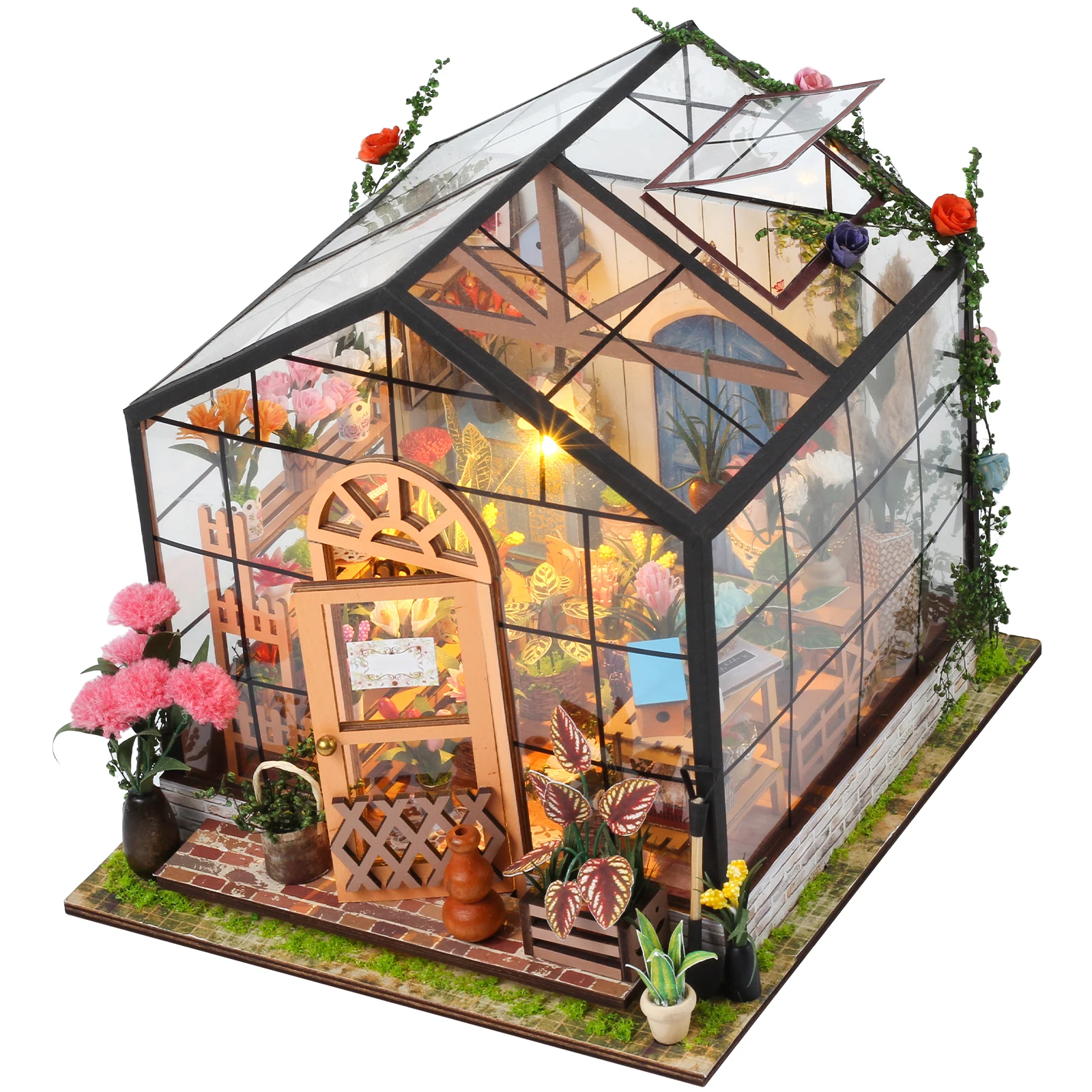 Maison De Poupée Miniature en Bois 3D avec Housse Anti-Poussière Et