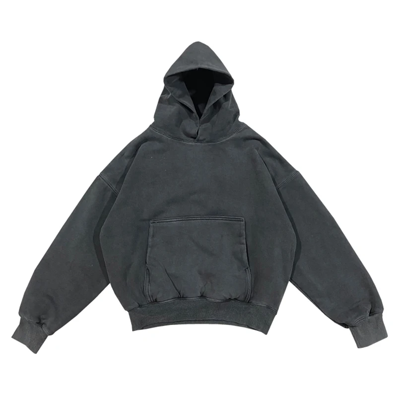 

Best Quality Double Layer Oversized Kanye Heavy Hooded Men Women Vintage Washed Black Streetwear Pullovers