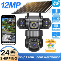 Three Lenses Solar Powered Camera 4G 6K 12MP Outdoor Security IP Cameras Color Night Vision IP66 Waterproof House Surveillance