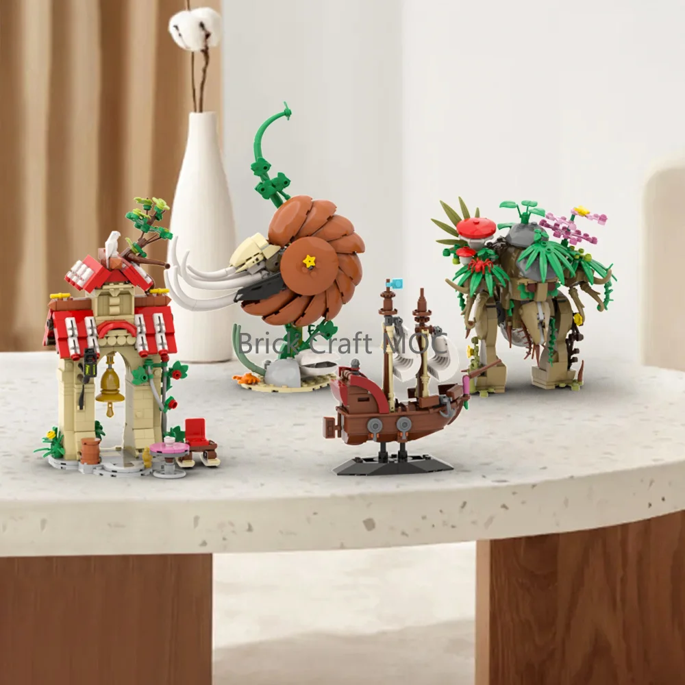 

MOC Whimsical Fairy Tale Bricks - Forest Giant, Pirate Ship, Cottage & Sea Creature Design, Display Set