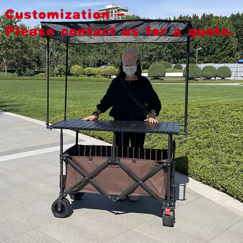 custom.Internet Celebrity Folding Wagon New Model Stall Cart with Large Table Awning Lifted Folded Night Market Snack