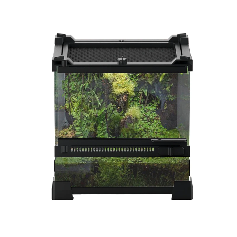 Reptile Terrarium Amphibious Climbing Tempered Glass Single Door Rainforest Water Tank Suitable For Lizards, Snakes, Turtles