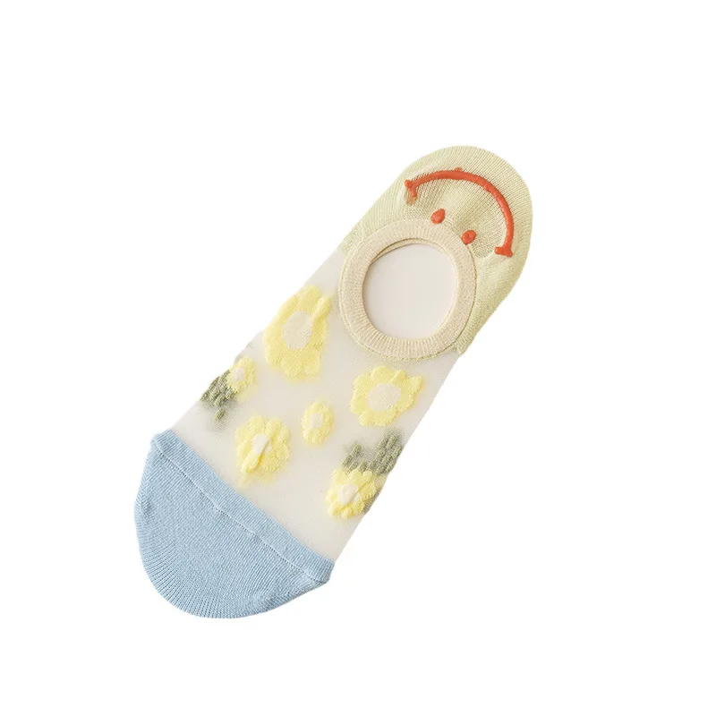 2 paires de chaussettes d'été fines et invisibles pour femmes, mignonnes, petites fleurs, transparentes, respirantes, bouche peu profonde, non ald