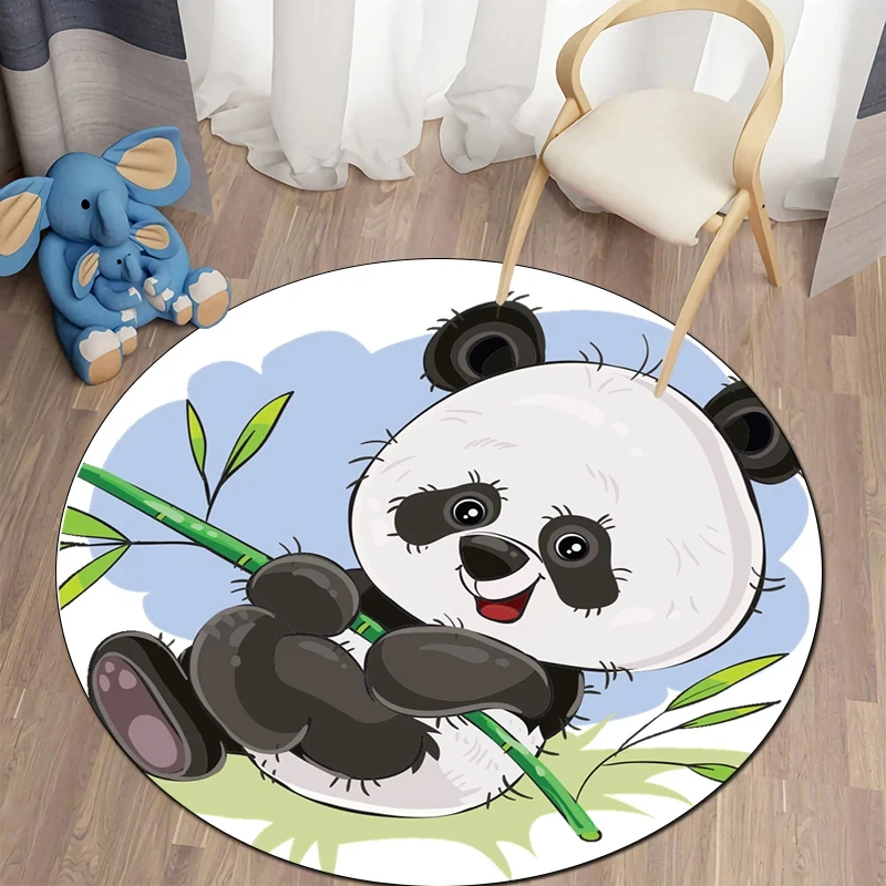 Cute Cartoon Panda Round Carpet Anti-Slip Area Rug for Living Room Bedroom Bathroom Decoration Kids Playing Rugs Yoga Floor Mat